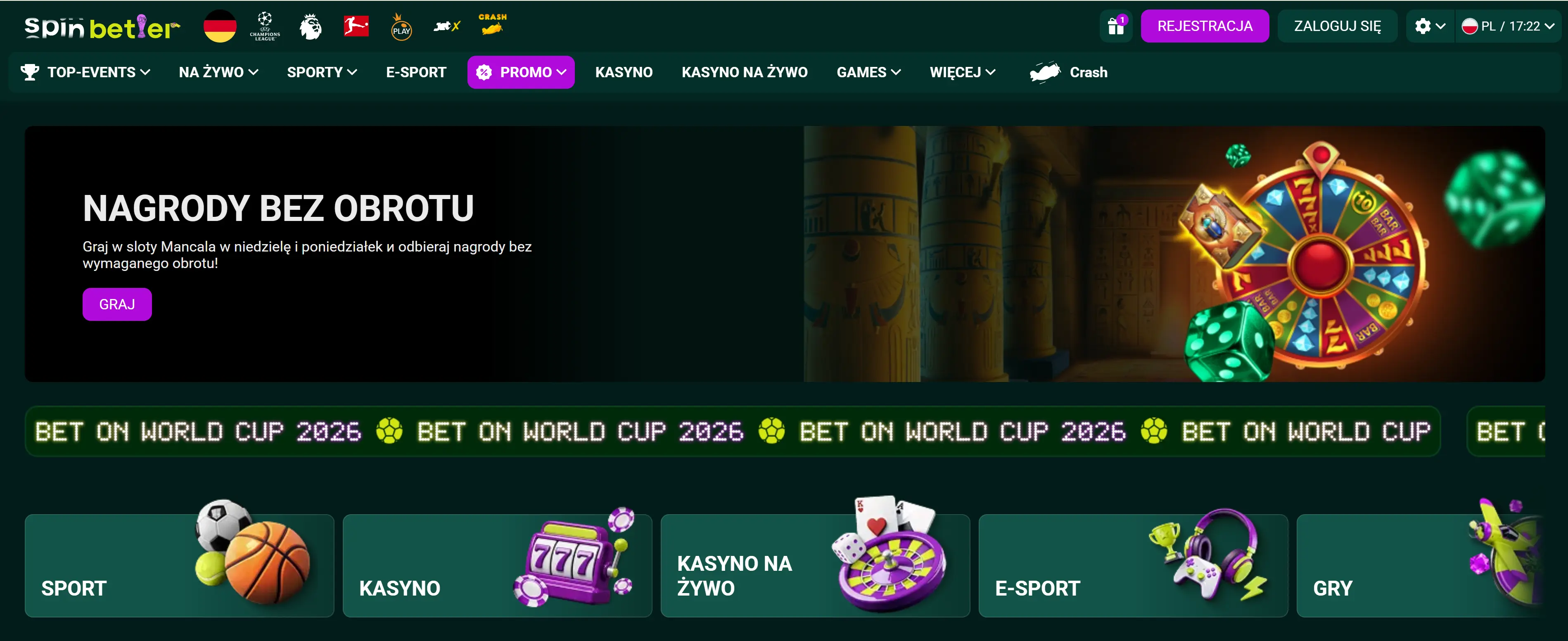 Platforma SpinBetter kasyno – zrzut ekranu